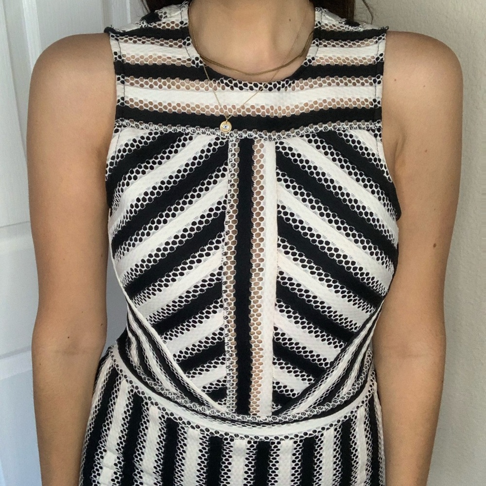 Topshop black and white mesh striped dress